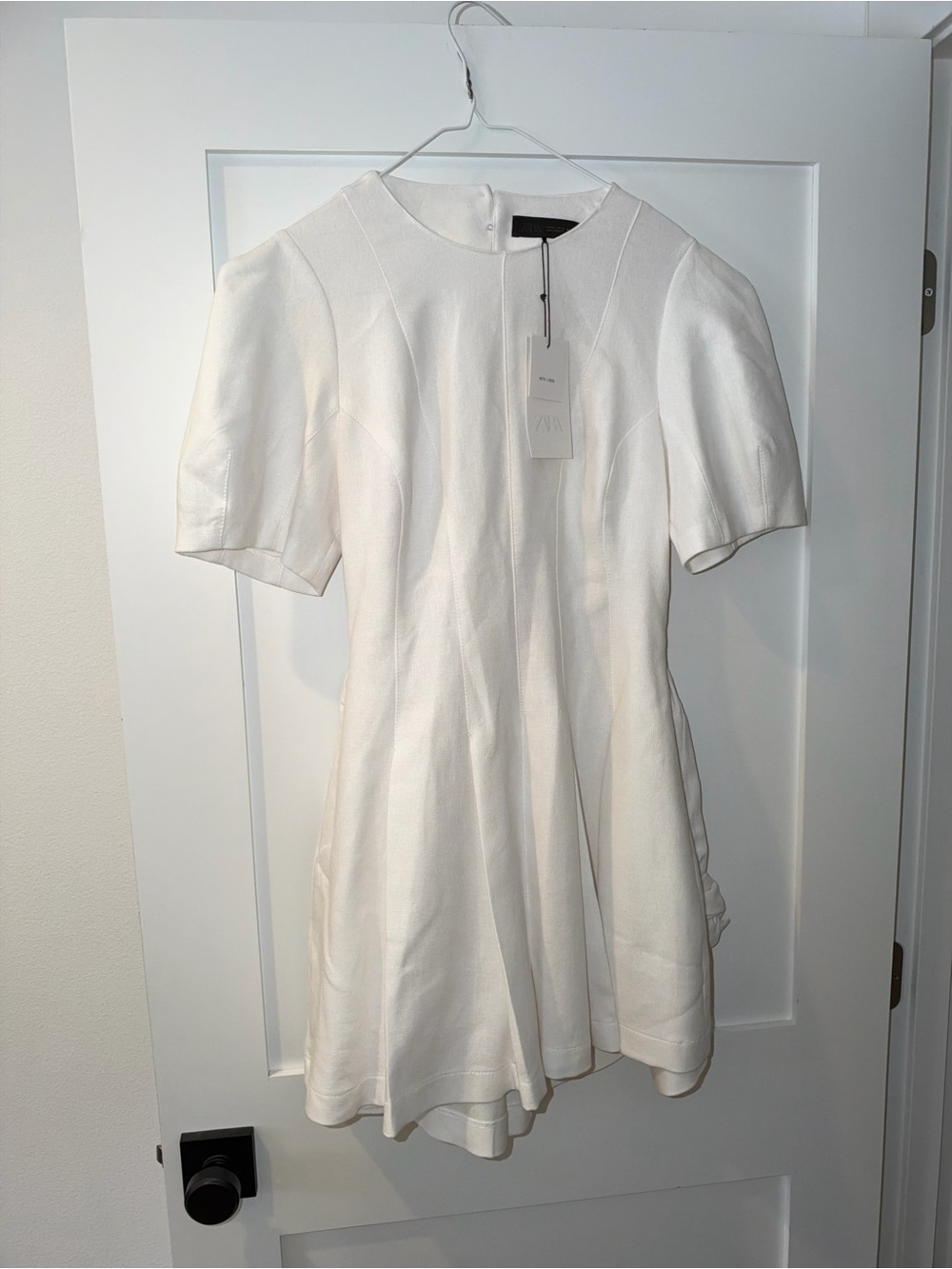 Zara White Short Sleeve Flared Mini Dress